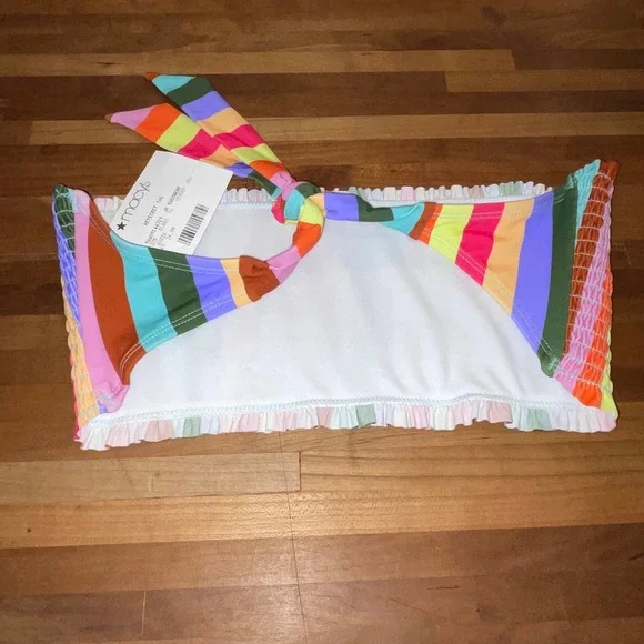 SALT + COVE Smocked Rainbow Cabana Bandeau Swimsuit Top Large. - Picture 4 of 6